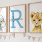 Personalized Safari Animals For Boy Girl Nursery, Set Of 3 Unframed Bedroom Poster Prints, Personalized Name Blue Green Yellow,
