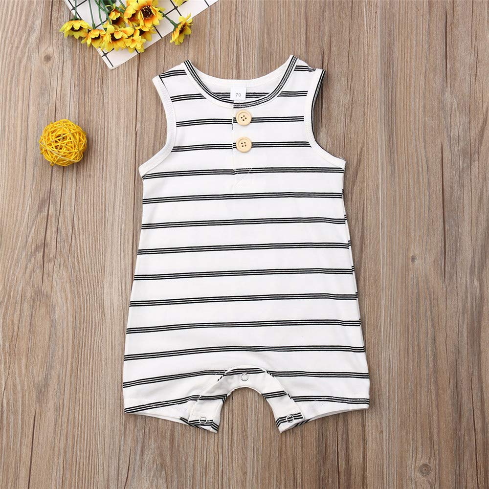 Iddolaka Newborn Summer Baby Boy Girl Romper Bodysuit Jumpsuit Playsuit One Piece Outfit Clothes (A-White Stripes, 18-24 Months)