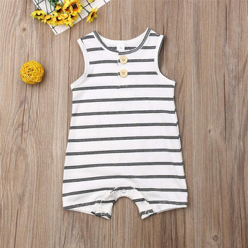 Iddolaka Newborn Summer Baby Boy Girl Romper Bodysuit Jumpsuit Playsuit One Piece Outfit Clothes (A-White Stripes, 18-24 Months)