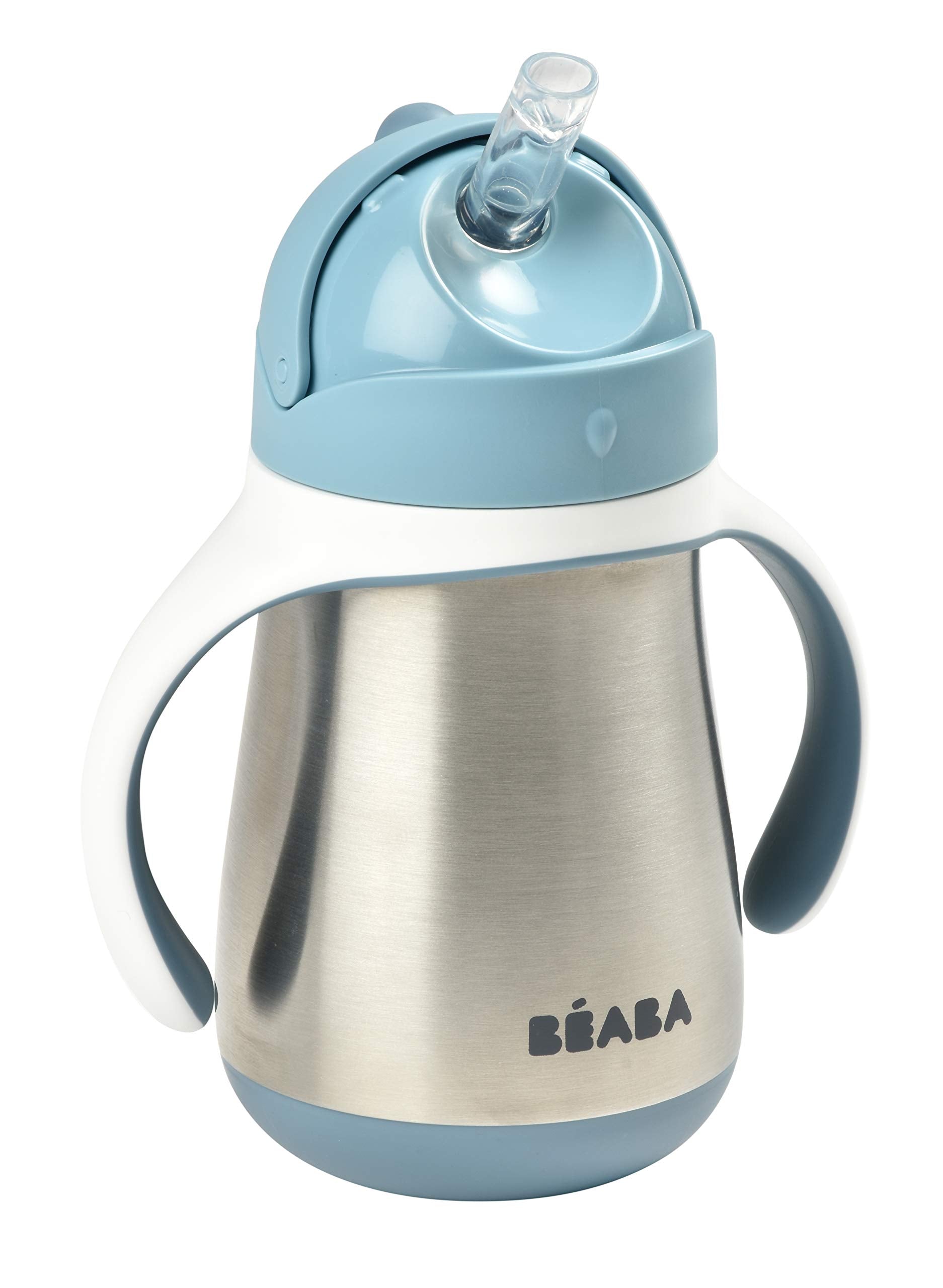Beaba Stainless Steel Straw Sippy Cup, Insulated Toddler Cups Spill Proof with Removable Handles, Made with High Grade Stainless