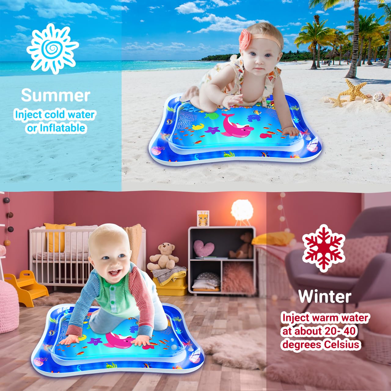 Zmlm Baby Tummy-Time Water Mat: Infant Baby Toy Gift Activity Play Mat Inflatable Sensory Playmat Babies Belly Time Pat Indoor S