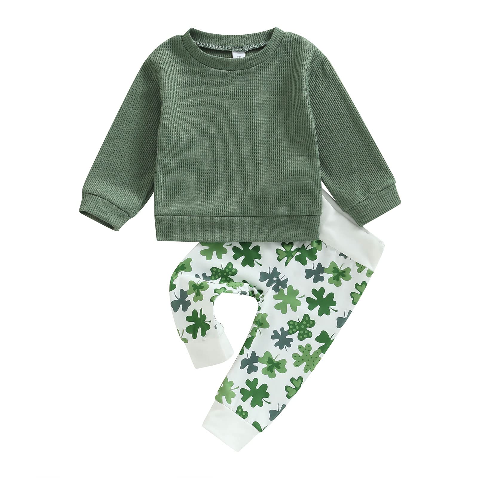 Infant Toddler Baby Boy St Patricks Day Outfits Long Sleeve Shirts Green Sweatshirt With Clover Pants 2Pcs Set (Clover Green, 18