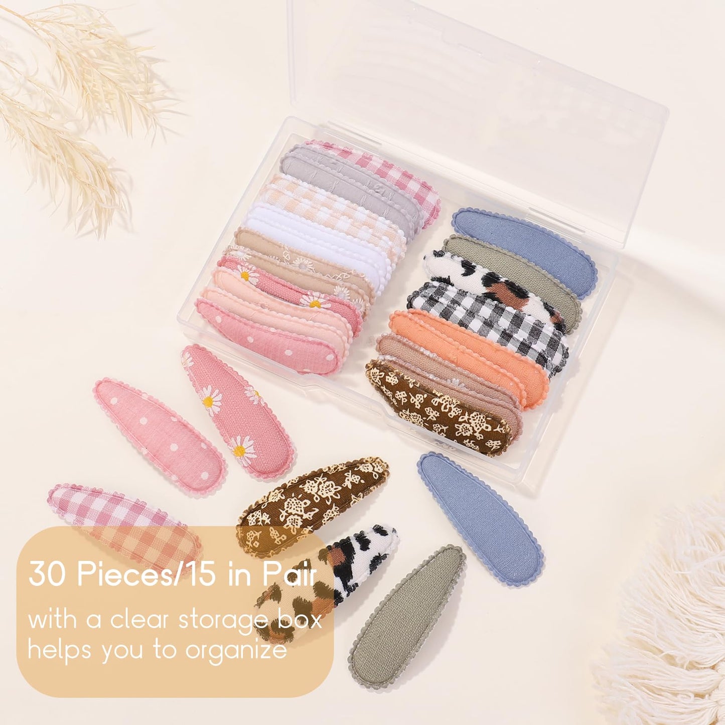 Choicbaby 30 Pcs Toddler Hair Clips Floral Print Girl Hair Clips For Girls Non Slip Wrapped Snap Hairpins For Kids Barrettes Hai