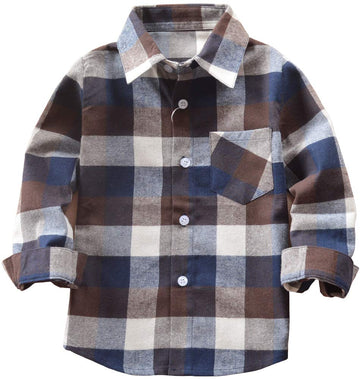Kids Little Boys Girls Baby Long Sleeve Button Down Red Plaid Flannel Shirt Plaid Girl Boy Nb-6T(18-24 Months, Coffee)