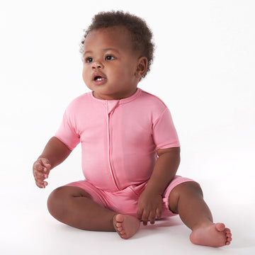 Gerber Unisex Baby Buttery Soft Short Sleeve Romper With Viscose Made From Eucalyptus, Sea Pink, 12 Months
