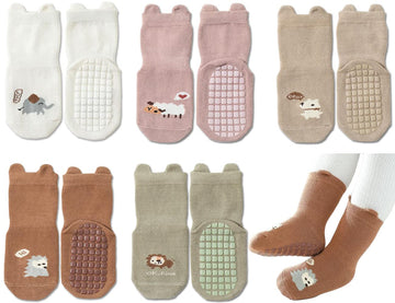Exegawe Toddler Non Slip Socks, Cute Baby Socks With Grips Crew Socks 5 Pairs(E-5 Mix Colors,S)