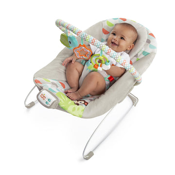 Bright Starts Baby Bouncer Soothing Vibrations Infant Seat - Taggies, Music, Removable -Toy Bar, 0-6 Months Up to 20 lbs (Happy 