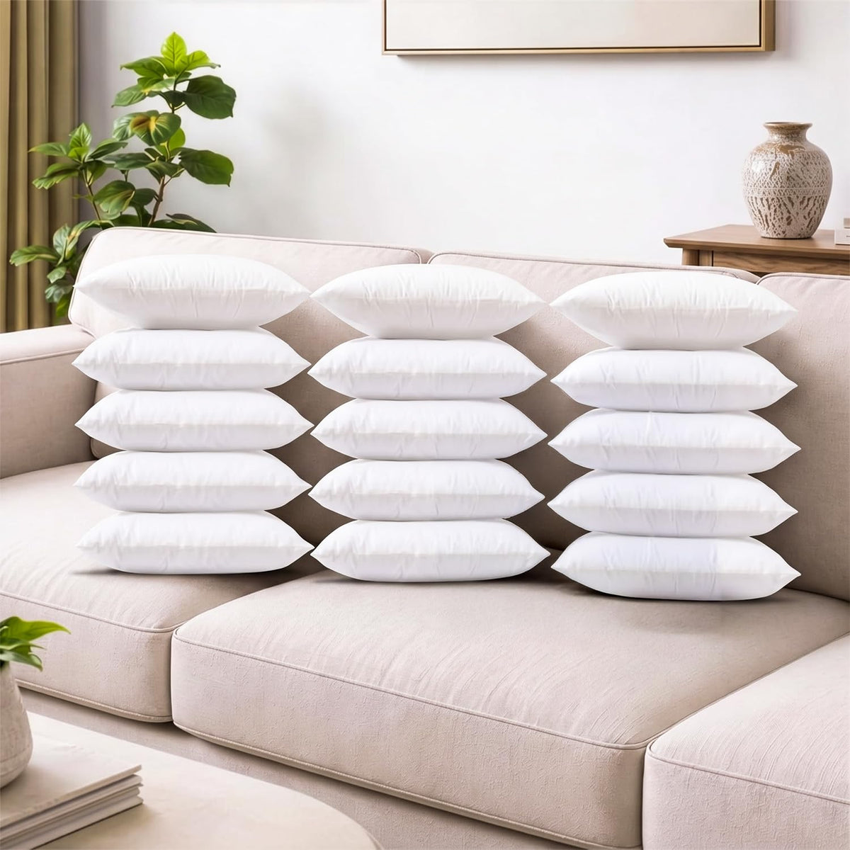 PrettyKrafts Cushion Filler Set of 15, 16x16 Inches | Soft & Fluffy Cushion Inserts | Fluffy Microfiber Cushion Filler for Sofa