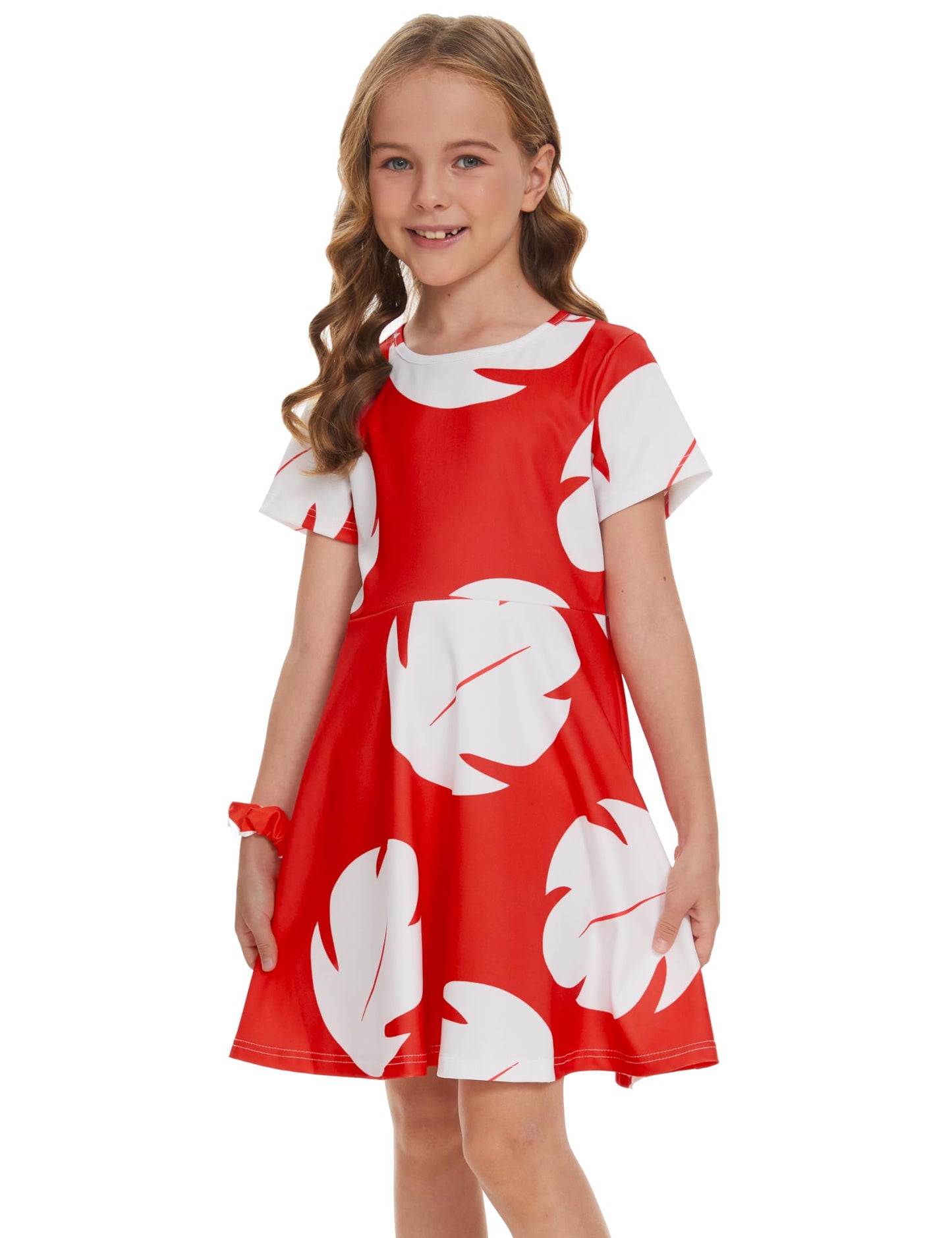 Tbrand Hawaiian Princess Dress Costume For Girls Red Lilo Leaf Dress Kid Summer Party Wear 7-8T