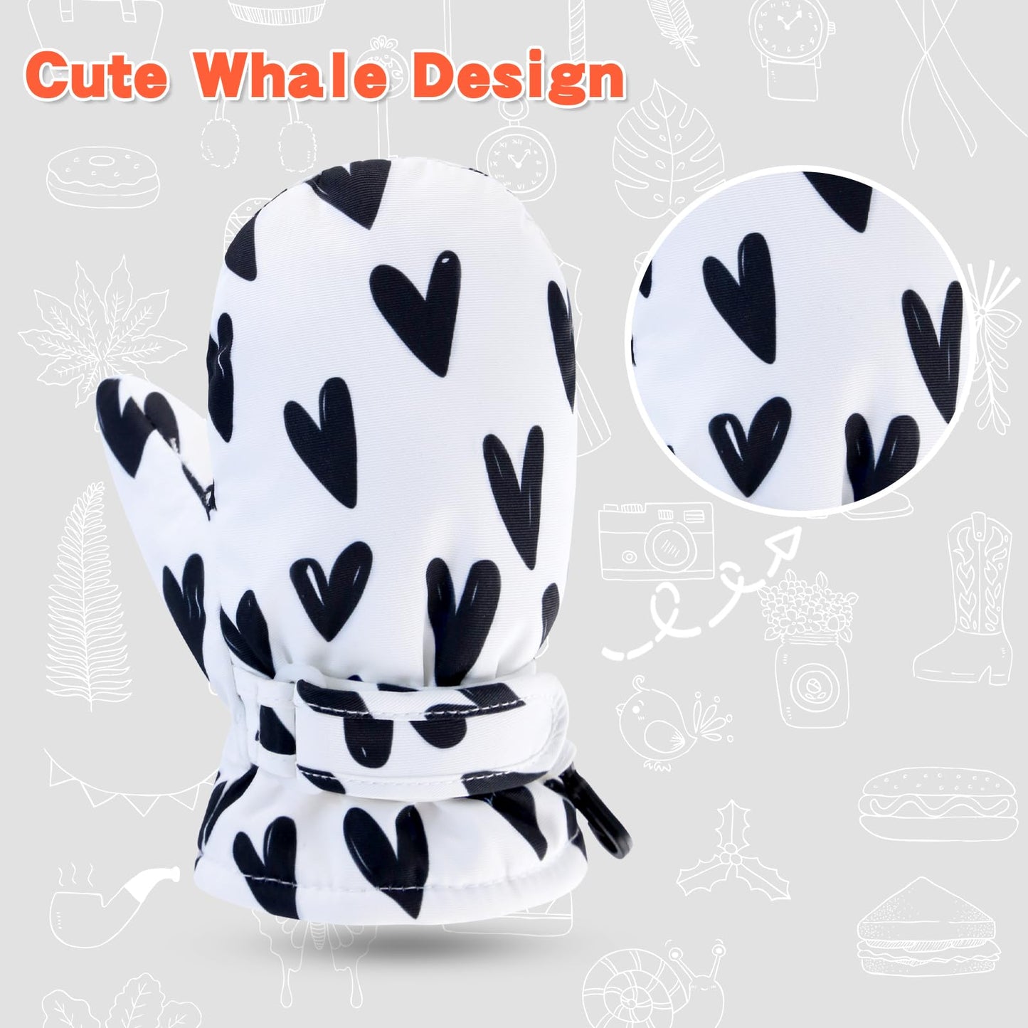 Bavst Toddler Waterproof Mittens Fleece Lined Baby Boys Girls Winter Warm Glove Kids Snow Infant Ski Mitten For 3M-5T (Sweet Hea