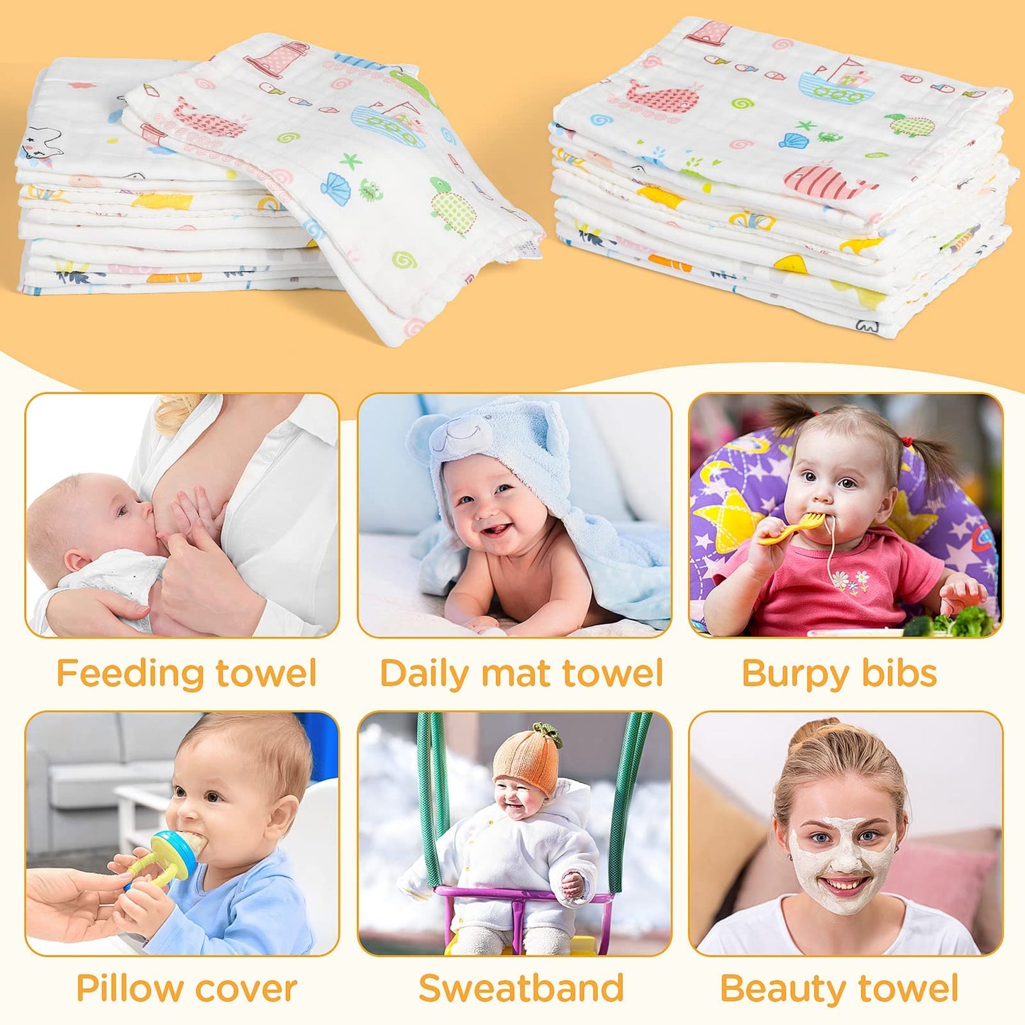 10 Pack Muslin Baby Burp Cloth 20 x 10 6 Layer Soft Absorbent Newborn Rags Towel for Baby Shower Boys Girls Machine Washable