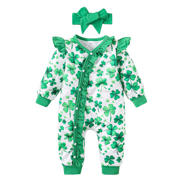 Doisbetthsay Valentines Day Baby Girl Outfit Long Sleeve Heart Print Romper Bodysuit Jumpsuit With Headband Baby Clothes (Shamro