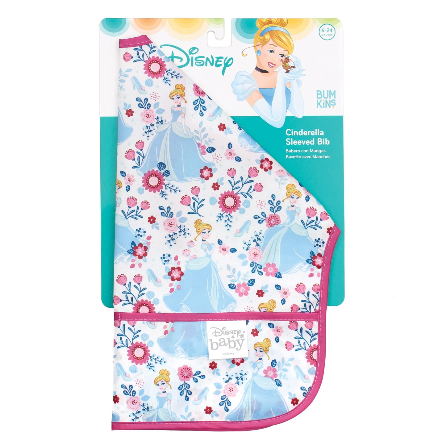 Bumkins Sleeved Baby Toddler Bib, Smock, Waterproof Fabric, Fits Ages 6-24 Months, Disney Cinderella, 1 Count (Pack Of 1)