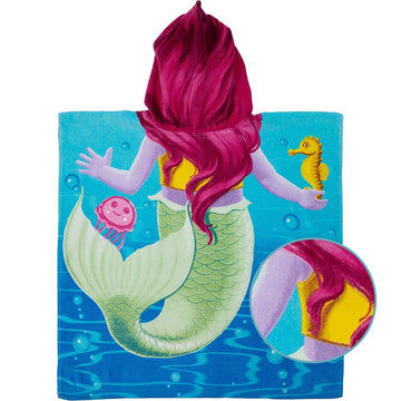 Dawhud Direct Poncho Beach Towels For Kids Towels With Hood, Hooded Bath Towel For , Baby, Toddler Towels For Girls/Boys (Mermai