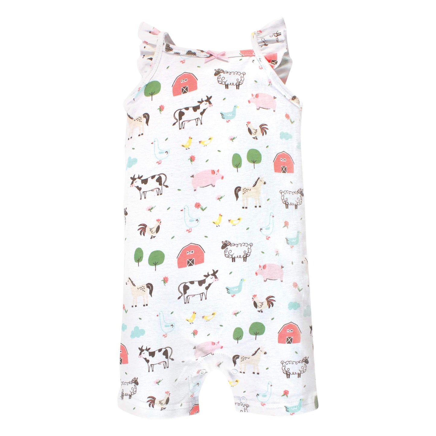 Hudson Baby Unisex Baby Cotton Rompers, Girl Farm Animals, 6-9 Months