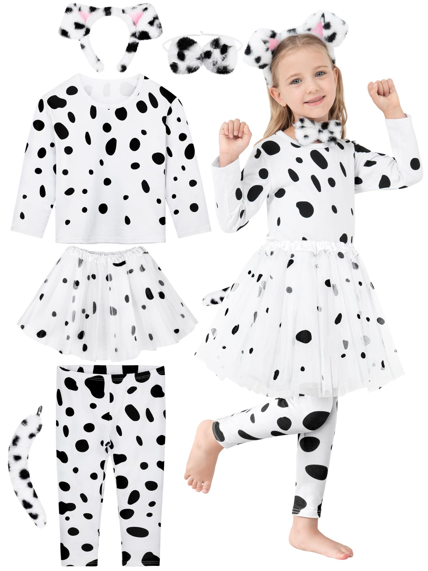 Fancyfun 100 Days Of School Dalmatians Costume Kids, Girl Cotton Costume Dalmatians Dog Outfit Set T-Shirt Tutu Leggings