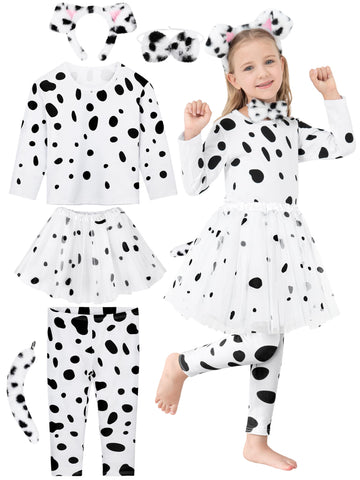 Fancyfun 100 Days Of School Dalmatians Costume Kids, Girl Cotton Costume Dalmatians Dog Outfit Set T-Shirt Tutu Leggings