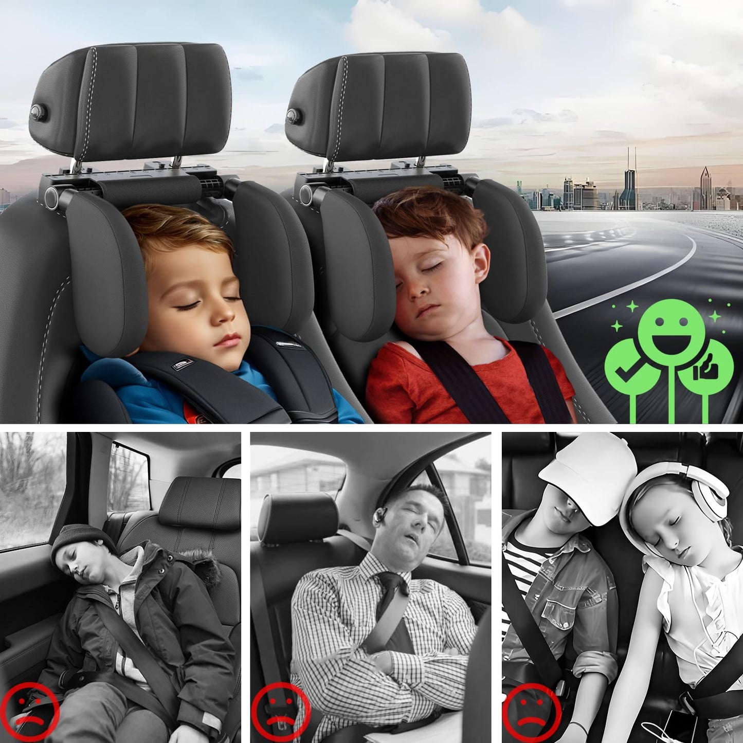 Zorunowa Car Headrest Pillow, Thickened Memory Foam Road Pal Headrest, Neck Support Pillow, 180 Adjustable Car Headrest, U- Shap
