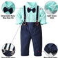 Baby Boy 'S Formal Outfit, Button Down Stripes Dress Shirt With Bow Tie + Suspender Pants Set For Toddlers Baby & Little Boys, 2