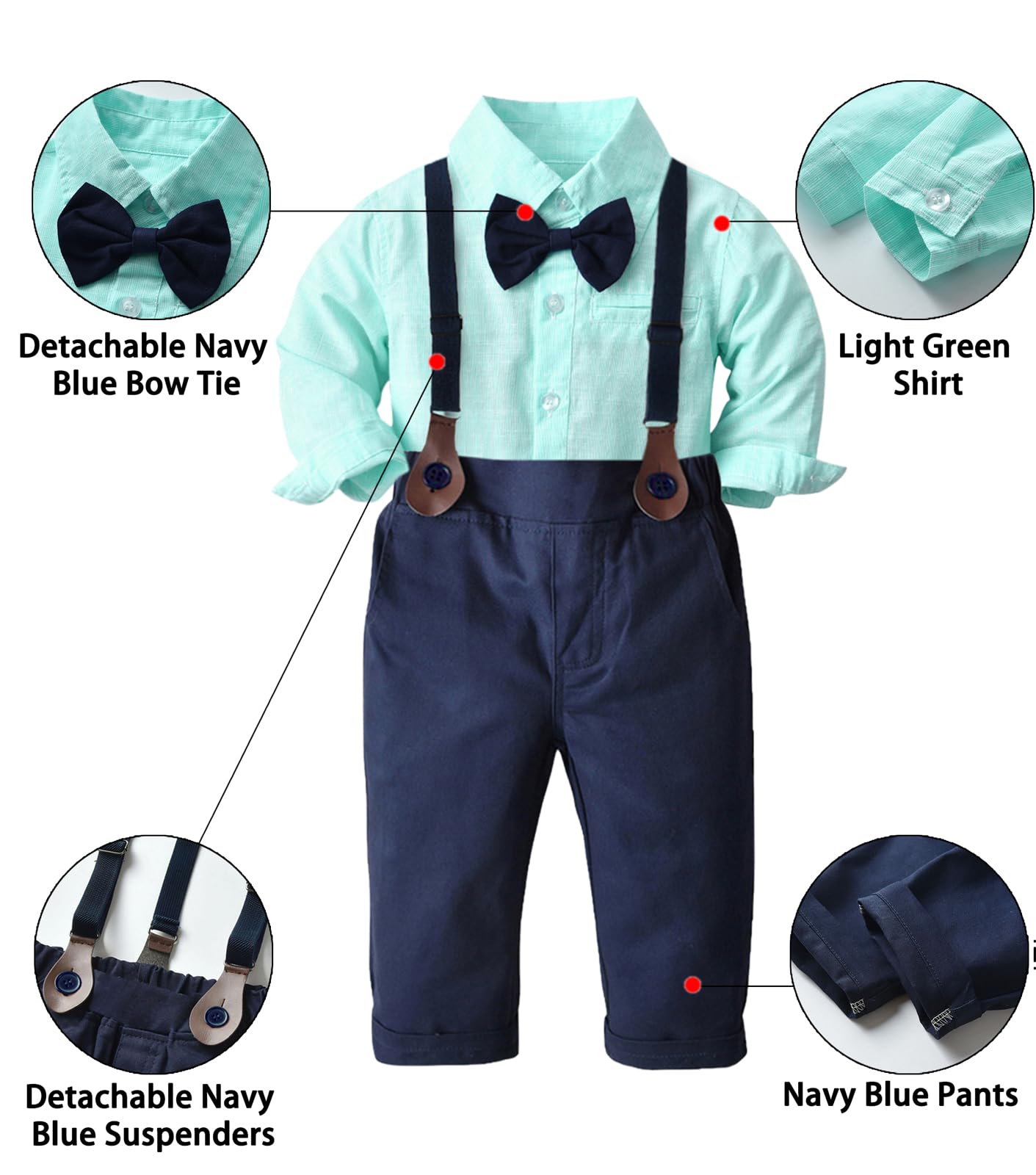 Baby Boy 'S Formal Outfit, Button Down Stripes Dress Shirt With Bow Tie + Suspender Pants Set For Toddlers Baby & Little Boys, 2