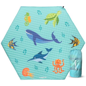 Self Inflating Hexagon Playpen Mat - 52 x 45 Non-Slip Cushioned Portable Play Area - Thick Soft Baby Play Mats for Floor - Easy 