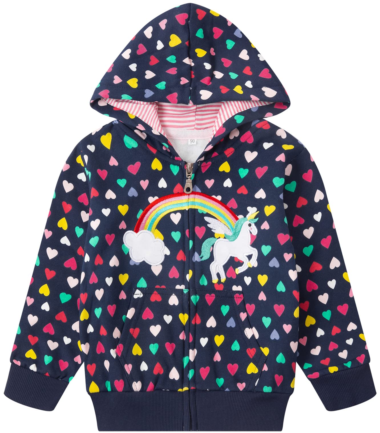 Popshion Girls Unicorn Sweatshirt Valentine'S Day Kids Heart Print Fall Jacket Zip Up Toddler Hooded Coats Rainbow Hoodie Outerw