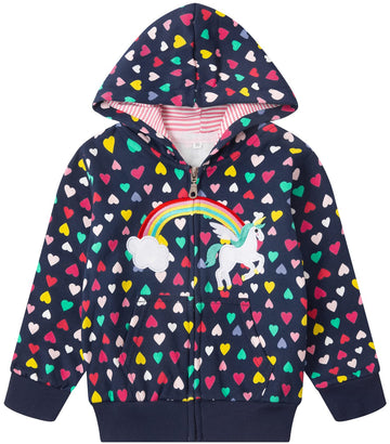 Popshion Girls Unicorn Sweatshirt Valentine'S Day Kids Heart Print Fall Jacket Zip Up Toddler Hooded Coats Rainbow Hoodie Outerw