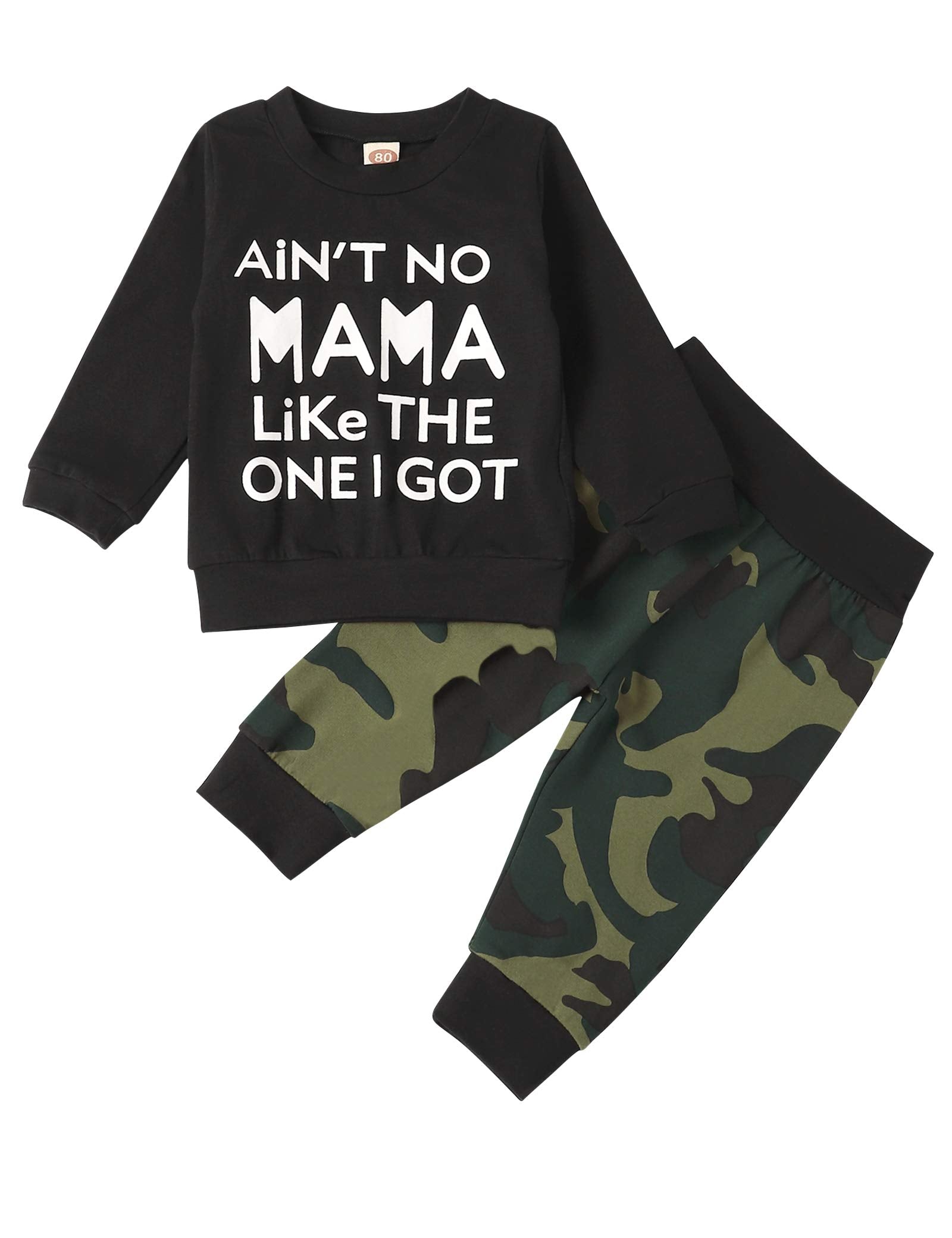 Tuemos Toddler Baby Boy Clothes Funny Letter Long Sleeve Hoodie Sweatsuit Top And Pants 2Pcs Winter Outfits Set, Green-T, 18-24