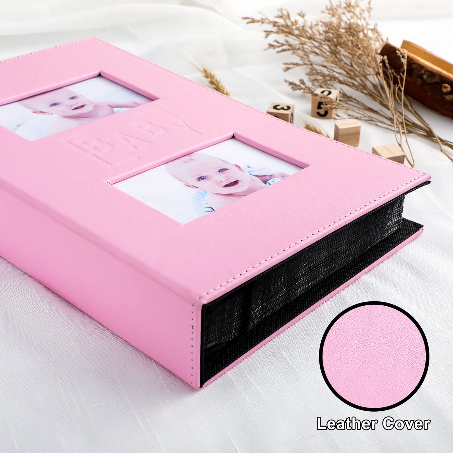 Ywlake Baby Girl Photo Album 4X6 300 Pocket Pictures, Leather Cover Newborn Shower Girl Bebe Album Holds 300 Horizontal Pictures