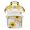 XOZOTY Watercolor Sunflower Bee Diaper Bags Backpack with Name Personalized Baby Bag Nursing Nappy Bag Travel Tote Bag Gifts