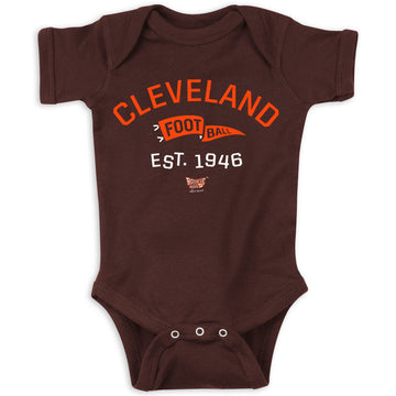 Retro Pennant Baby Apparel For Cleveland Football Fans (Nb-7T) (Chocolate Onesie, 12 Months)