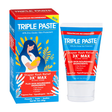 Triple Paste 3X Max Diaper Rash Ointment, Maximum Strength Zinc Oxide Ointment For Severe Diaper Rash, 2 Oz Tube