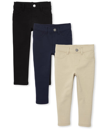 The Children'S Place Baby Girls And Toddler Ponte Knit Pull On Jeggings Pants, Black/Sandy/Tidal 3 Pack, 2T Us