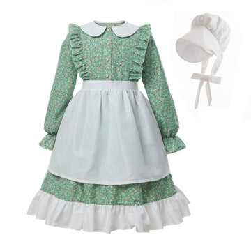 Nuoqi Prairie Dress Girls Pioneer Colonial Laura Ingalls Wilder Costume With Apron S, Green