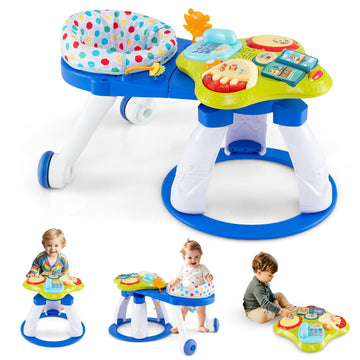 BABY JOY 3 in 1 Walk Around Baby Activity Center, Discovery Play Center with Interactive Toys & Music, Wheels, 3 Adjustable Seat