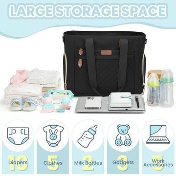 Pritent Diaper Bag Tote For Working Mom, Large Travel Diaper Tote For Mom And Dad With 15 Inch Laptop Sleeve, Mommy Bag Maternit