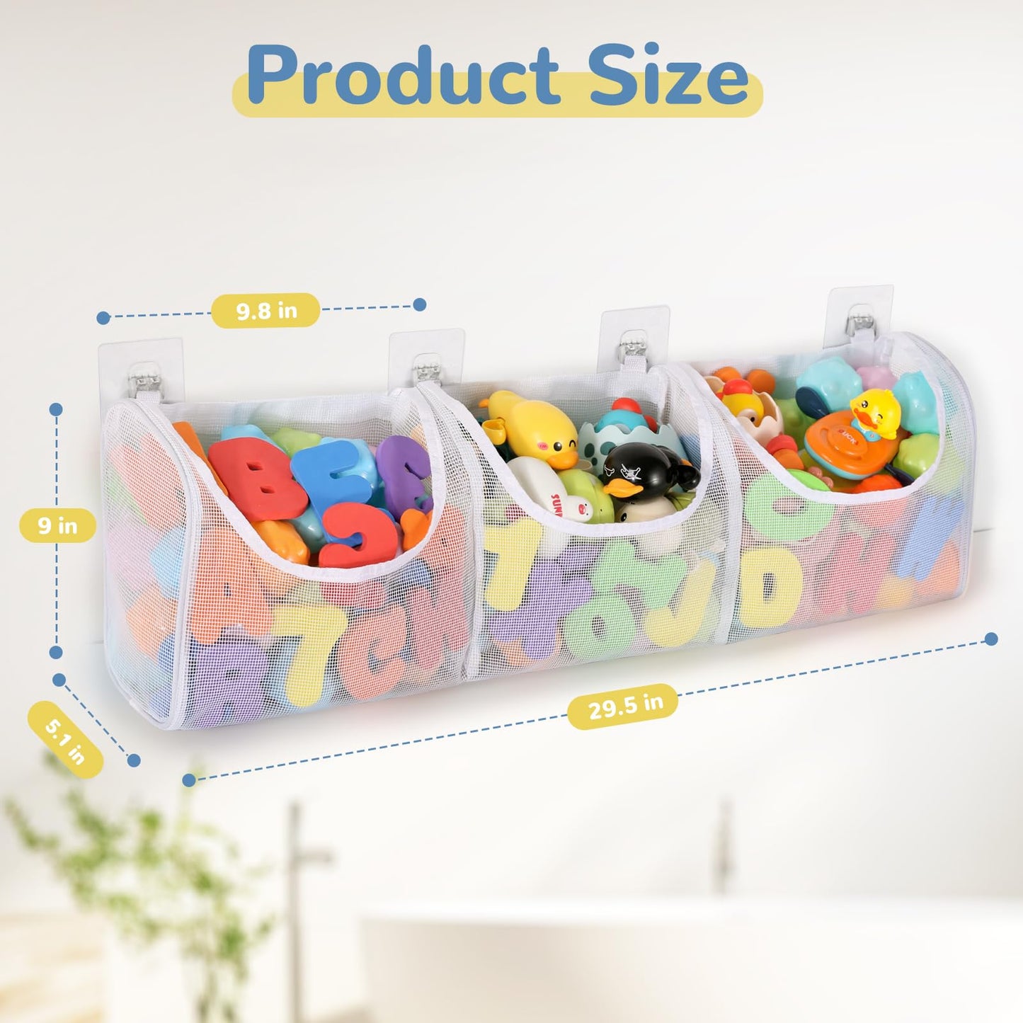 DOCMON Bath Toy Storage, Large Capacity 3 Compartments Bathtub Toy Storage, Opening Bath Tub Toy Holder Organizer, Mesh Shower C