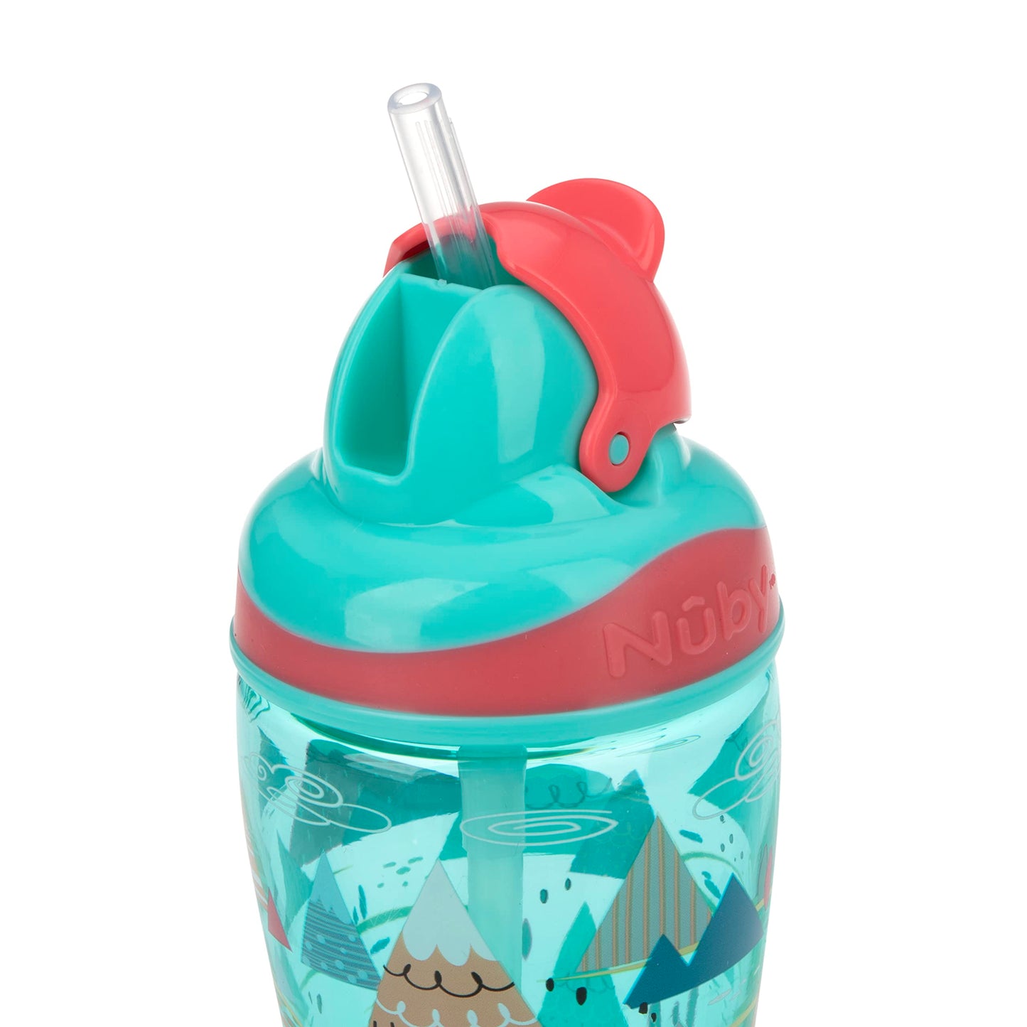 Nuby 2Pkthirsty Kids No-Spill Flip-It Printed Boost Cup With Thin Soft Straw - 12Oz, 18+ Months, 2Pack Print May Vary