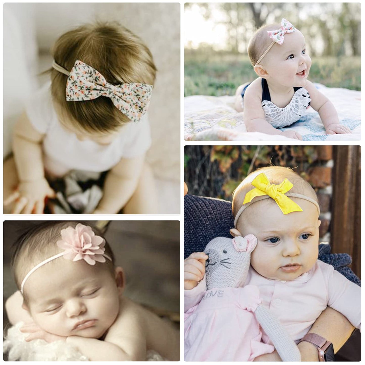 Dreshow Bqubo Baby Girl Bows And Headbands Soft Nylon Hairbands Elastics Handmade Girls Flower Hair Accessories For Newborn Infa