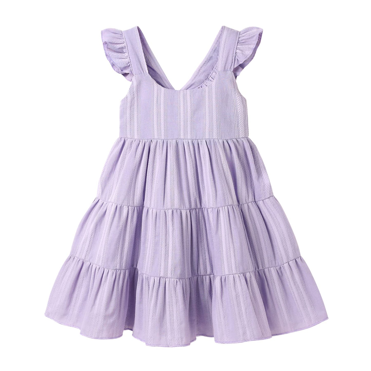 Younger Tree Toddler Baby Girl Dress Summer Outfits Flutter Sleeve Smocked Dress Kids Causal Boho Dresses Clothes (6-7T, Purple