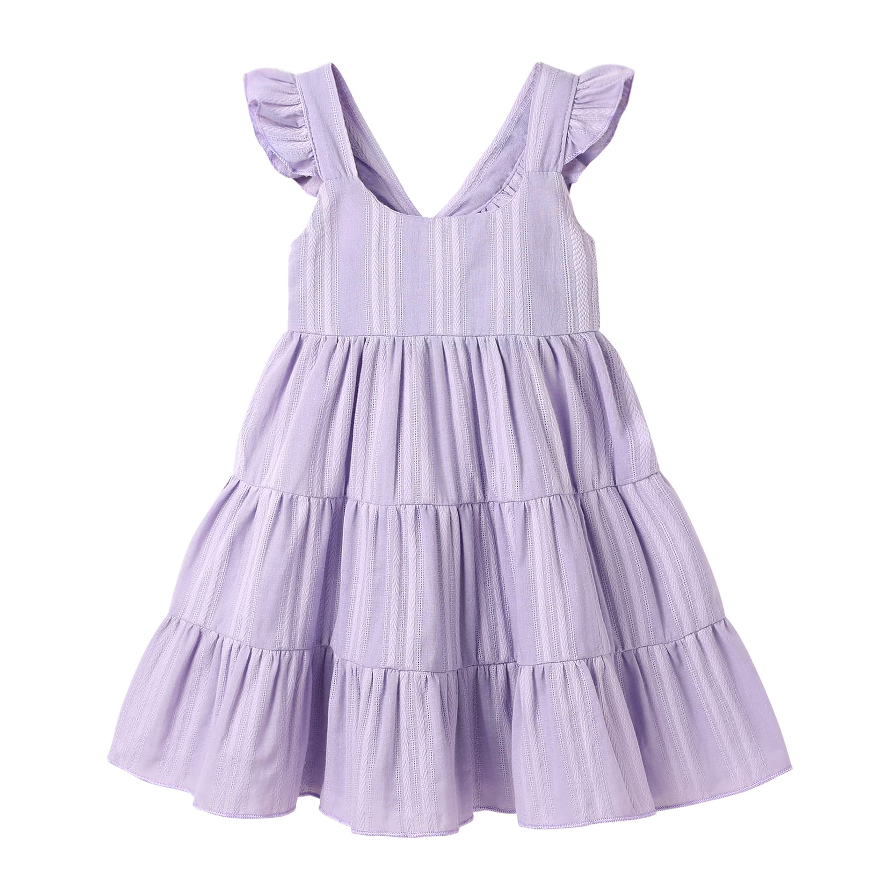 Younger Tree Toddler Baby Girl Dress Summer Outfits Flutter Sleeve Smocked Dress Kids Causal Boho Dresses Clothes (6-7T, Purple