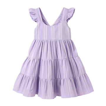 Younger Tree Toddler Baby Girl Dress Summer Outfits Flutter Sleeve Smocked Dress Kids Causal Boho Dresses Clothes (5-6T, Purple