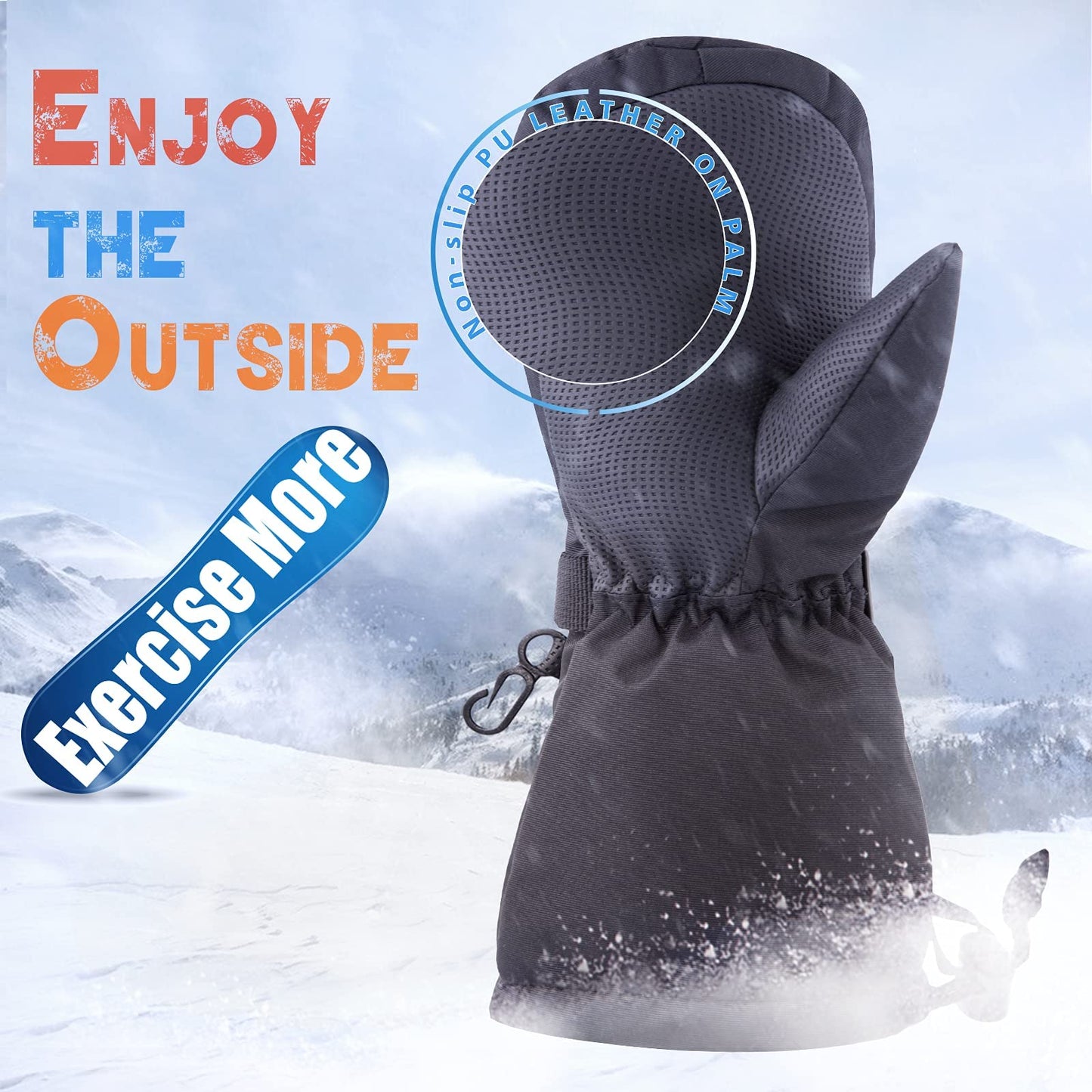 Bavst Winter Kids Waterproof Gloves For Boys Girls Snow Ski Toddler Baby Mittens Outdoor For Infant Teens 1-5T (N-Black, L(4-6T)