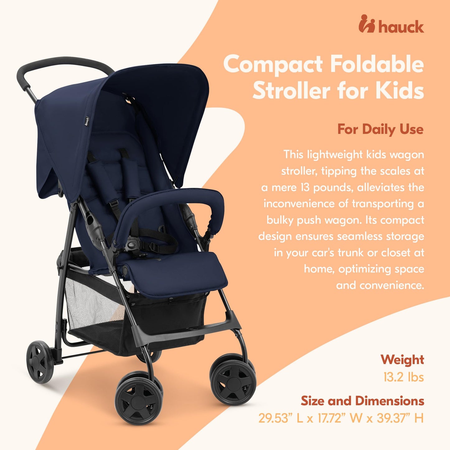Hauck Lightweight And Compact Travel Baby/Toddler Foldable Stroller, Sport, Dark Blue