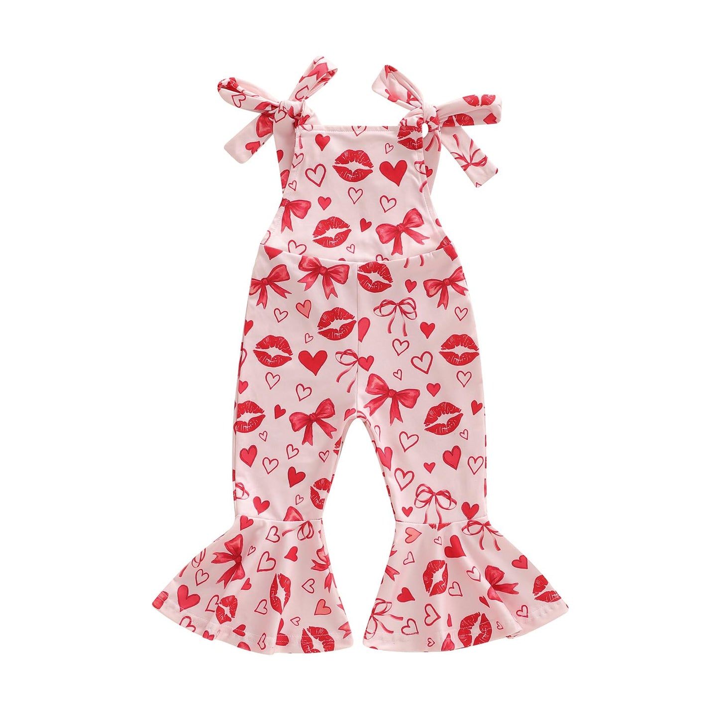 Lucikamy Toddler Baby Girl Bell Bottoms Romper Floral/Butterfly Overalls Suspender Flare Pants One Piece Strap Jumpsuit (Heart-R