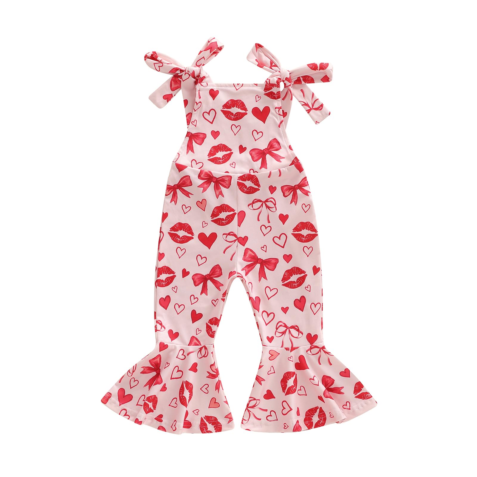 Lucikamy Toddler Baby Girl Bell Bottoms Romper Floral/Butterfly Overalls Suspender Flare Pants One Piece Strap Jumpsuit (Heart-R