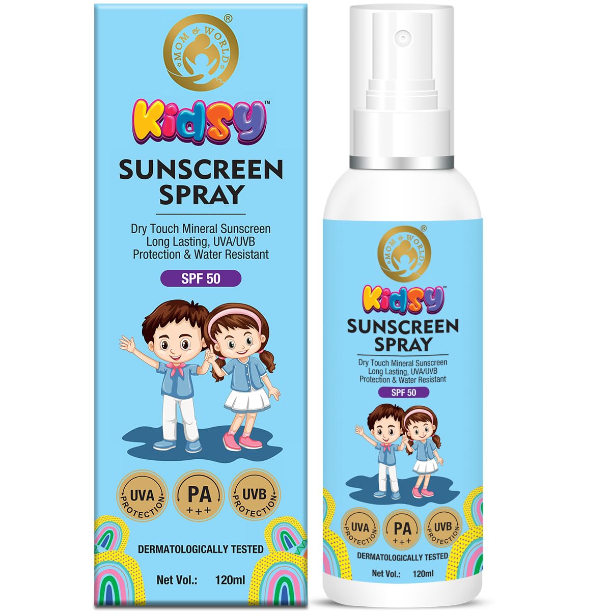 Mom & World Mineral Based Sunscreen Spray 120ml For Kids | SPF 50 PA +++ | Long Lasting, UVA/UVB Protection & Water Resistant | 