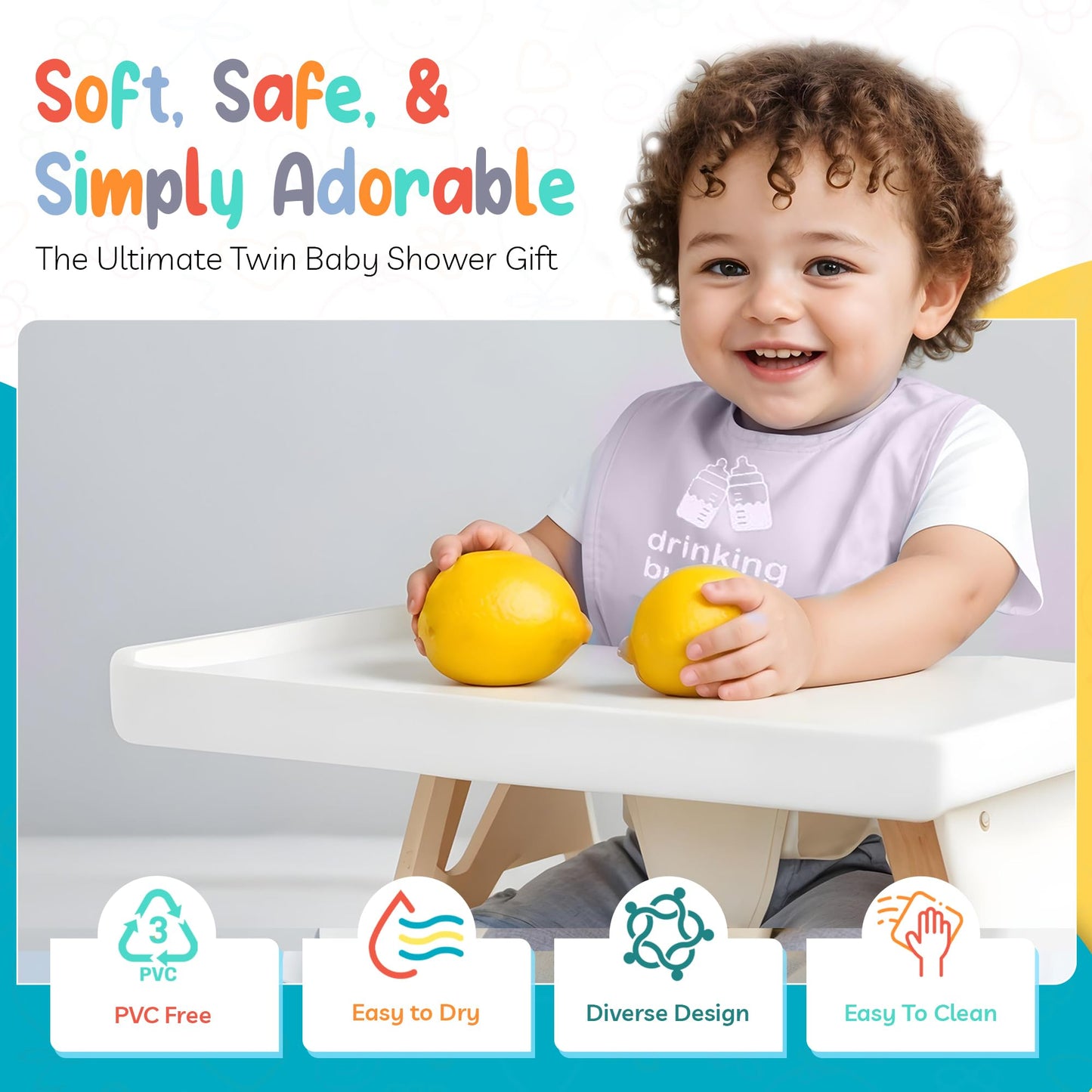 Twinstuff 100% Cotton Drinking Buddies Twin Bibs - Cute & Practical Unisex Bibs For Boys And Girls With Waterproof Backing - Ide