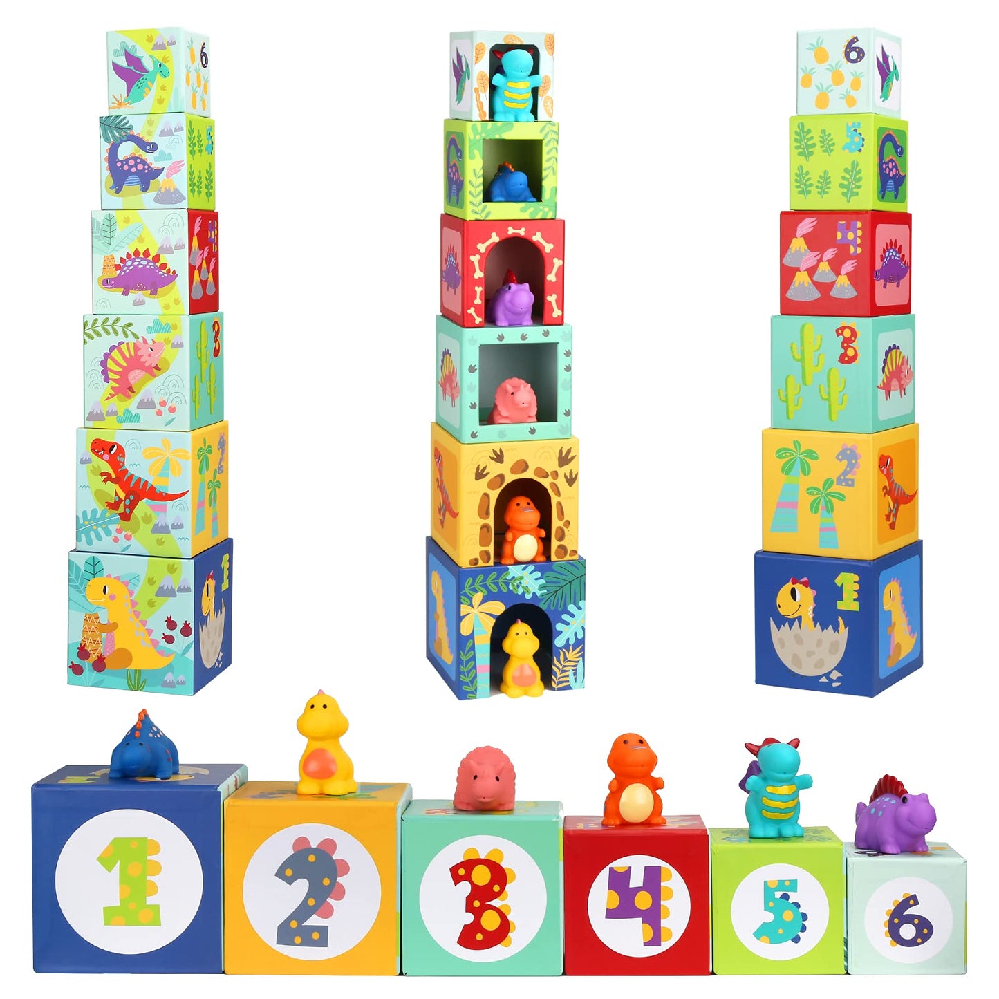 KMTJT Toddlers and Babies Dinosaur Sorting and Stacking Toys Blocks for 1-3 Kids Preschool Learning, Numbers Nesting Boxes Monte