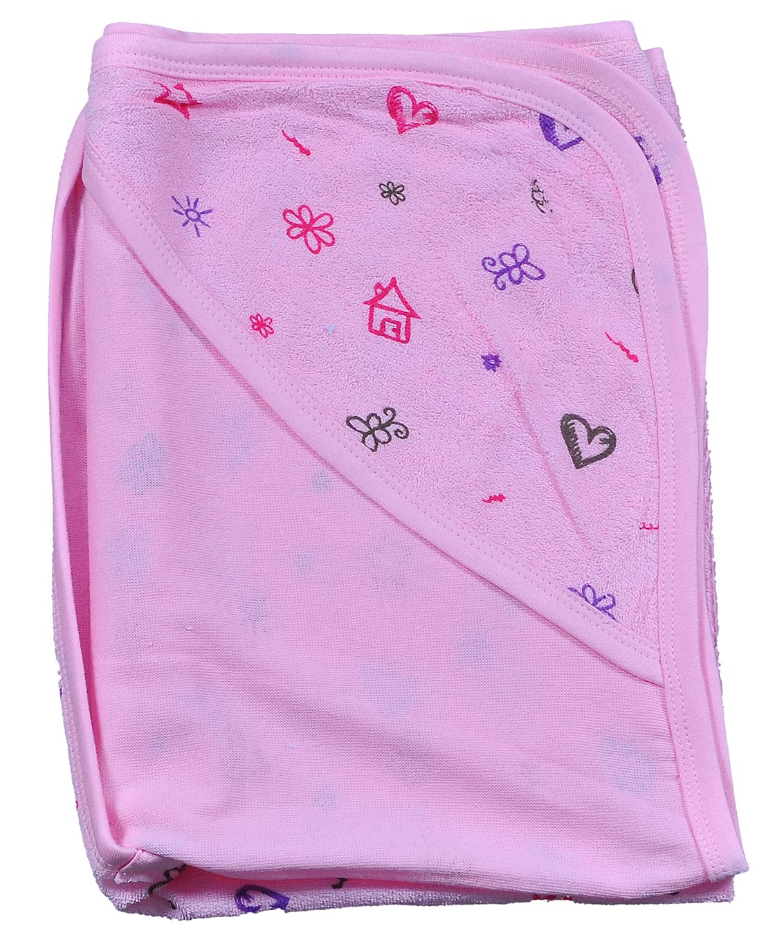 HAFEELA 100% Soft Cotton New Born Baby Hooded Terry Towels  Pack of 1 (Pink)